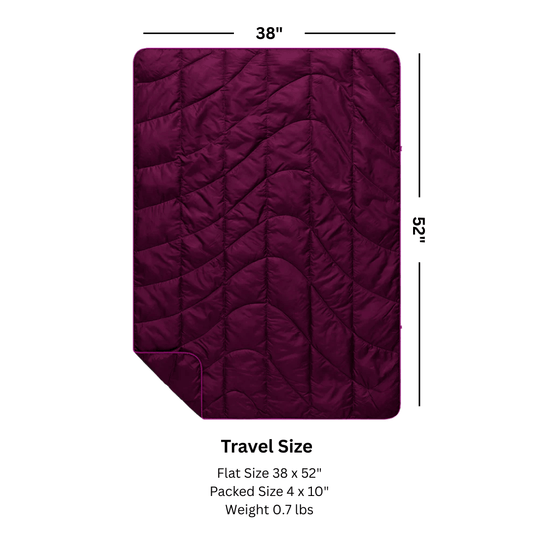 Compact Puffer Travel Blanket with Water-Resistant Fabric - Plum